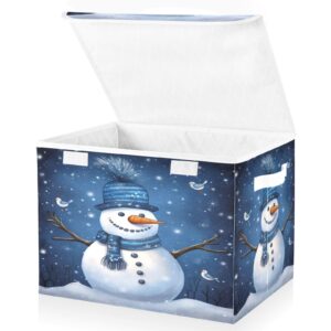 runningbear christmas winter snowman blue large storage bins with lid collapsible storage bin storage organizer bin fabric foldable storage organizer containes for office bedroom clothes toys