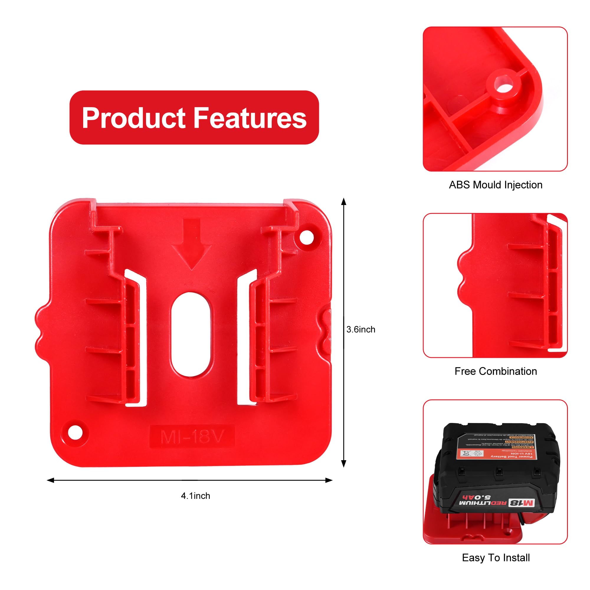 GIPFTYAG 12 Pack Battery Holder for Milwaukee M18 18V Battery Mounts Dock Holder Fit for M18 48-11-1815 48-11-1828 48-11-1850 48-11-1860 (w/24 Screws, No Battery)