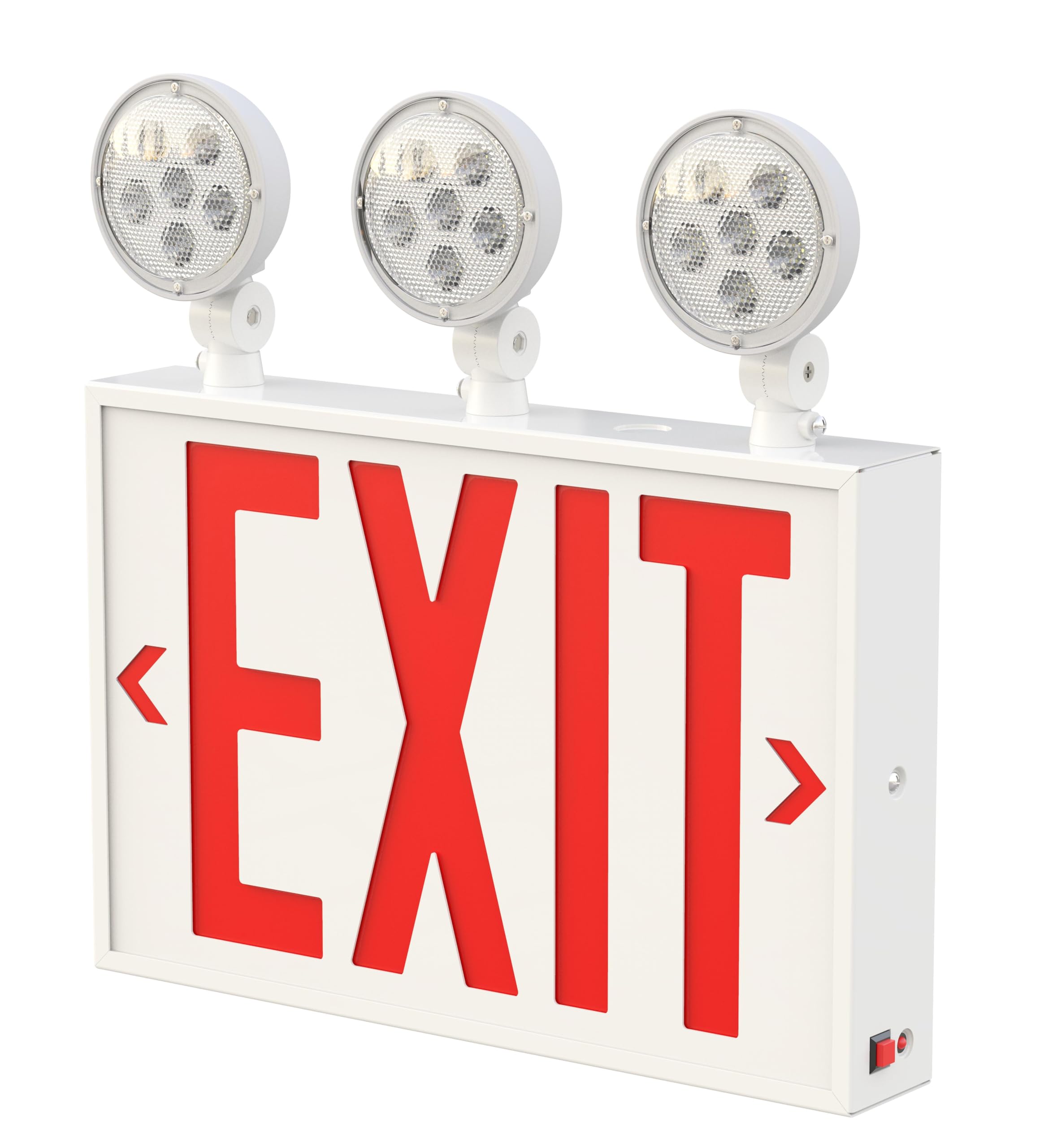 Garrini New York Approved Letter 8" Steel LED Emergency Light Exit Sign Combo Adjustable Lamps Heads, 120-277V, Single and Double Faces, Fire Resistant UL Certified NYC-2000 (3 Heads)