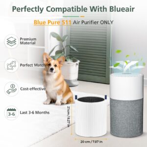 Blue Pure 511 Replacement Filter Compatible with Blueair Blue Pure 511 Air Purifier, 2-in-1 H13 True HEPA Particle Filter and Activated Carbon Filter, 2 Pack