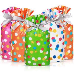 capoda 50 pcs colorful gift bags plastic drawstring bags 6 x 9 inch polka dots goodie bags reusable star party favor candy bags for birthday baby shower pride day wedding party supplies