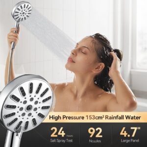 WATERLACE High Pressure Shower Head with Handheld, 8-mode Shower Heads, Anti-clog Nozzles, Built-in Power Wash to Clear Tub, Tile & Pets, with Extra Long Stainless Steel Hose and Adjustable Bracket