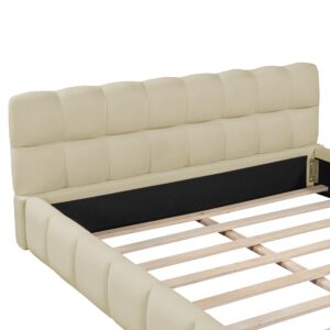 Merax Modern Queen Upholstered Bed Frame with Wingback, Linen Low Plattform Bed, No Box Spring Needed Beige