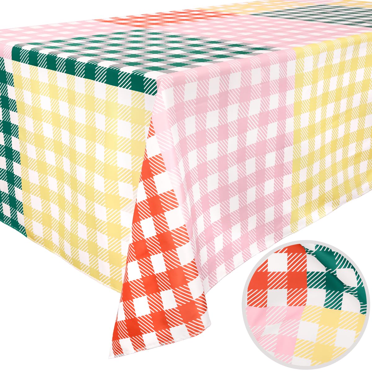 xo, Fetti Gingham Checkered Washable Tablecloth - 9ft. | Camp Bachelorette Party Supplies, Getting Lit + Getting Hitched, Glamping Birthday Party Decorations, Pastel Baby Shower, Cute Tableware