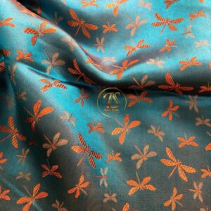 VINSILK Mulberry Silk Fabric, Pattern Silk Fabric, Dragonfly Pattern, Fabric for Clothes, Silk for Sewing, Silk Apparel Fabric, Luxury Silk, Dress Making, Cut in Continuous Yards. (color01, 0.5 yards)