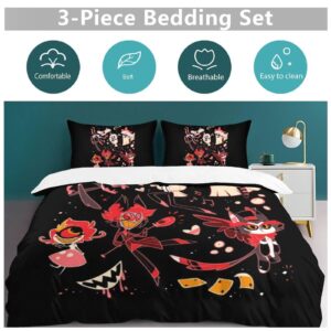 Mziubiy Hazbin Hotel 3-Piece Bedding Set Soft Printing Quilt Cover 1 Duvet Cover + 2 Pillow Cases 86"x70"