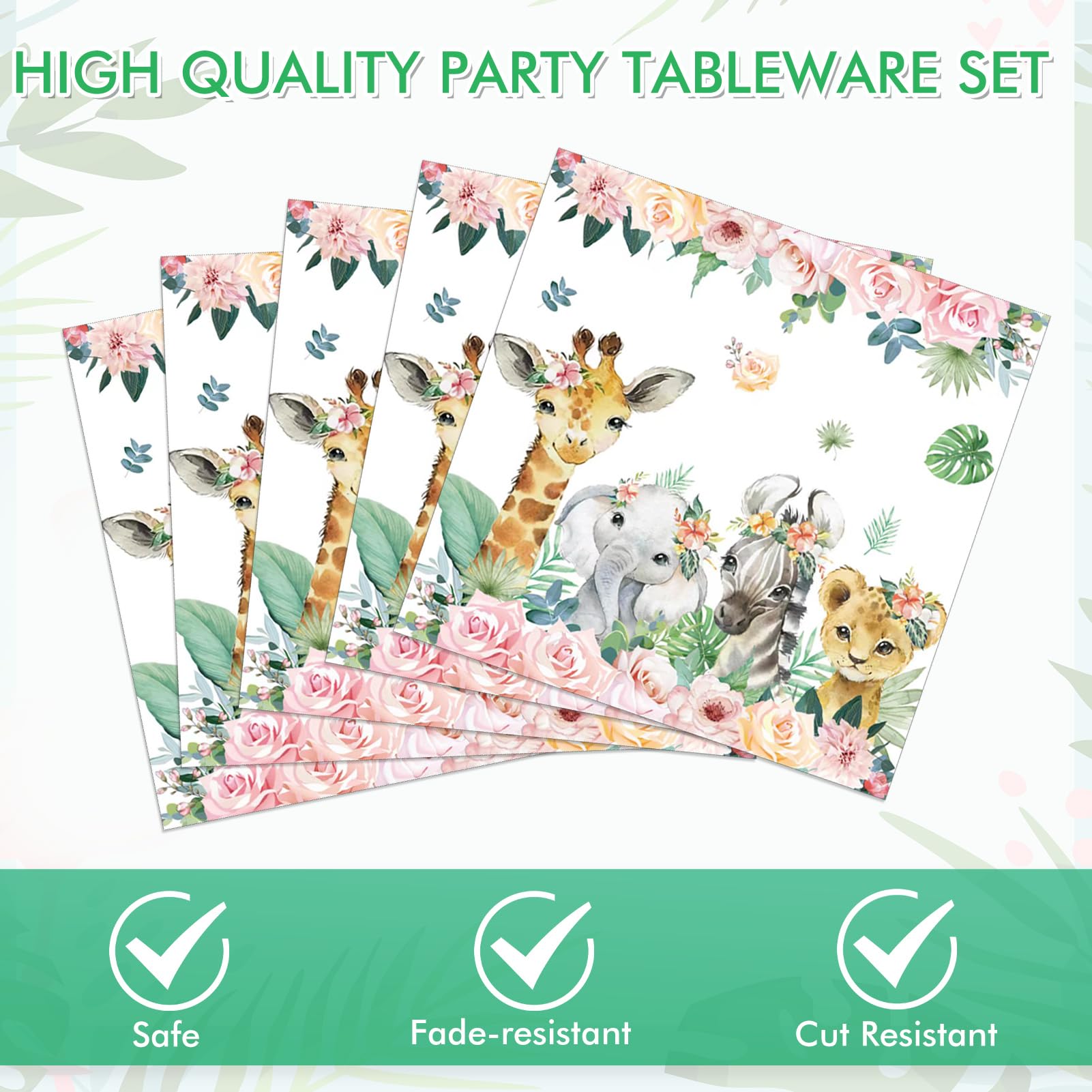 40PCS Wild One Birthday Decorations Girl Jungle Safari Birthday Decorations Included Wild One Plates and Napkin Sets for Kids Animal Safari Baby Shower Decorations