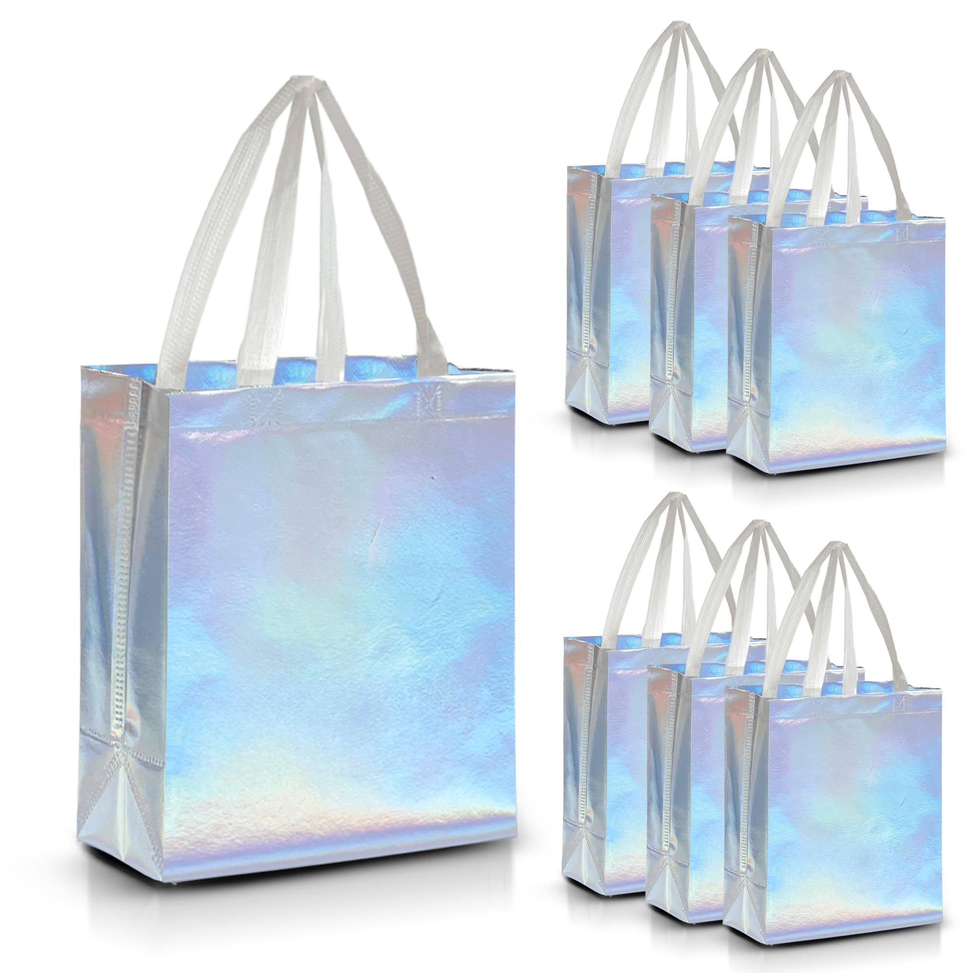 Nush Nush Set of 30 Iridescent Gift Bags in Bulk - Holographic Reusable Gift Bags Medium Size - Goodie Bags, Birthday Gift Bags With Handles, Party Favor Bags, Goody Bags, Return Gift Bags - 8Wx4Dx10H