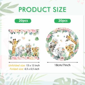 40PCS Wild One Birthday Decorations Girl Jungle Safari Birthday Decorations Included Wild One Plates and Napkin Sets for Kids Animal Safari Baby Shower Decorations