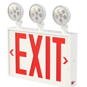 Garrini New York Approved Letter 8" Steel LED Emergency Light Exit Sign Combo Adjustable Lamps Heads, 120-277V, Single and Double Faces, Fire Resistant UL Certified NYC-2000 (3 Heads)