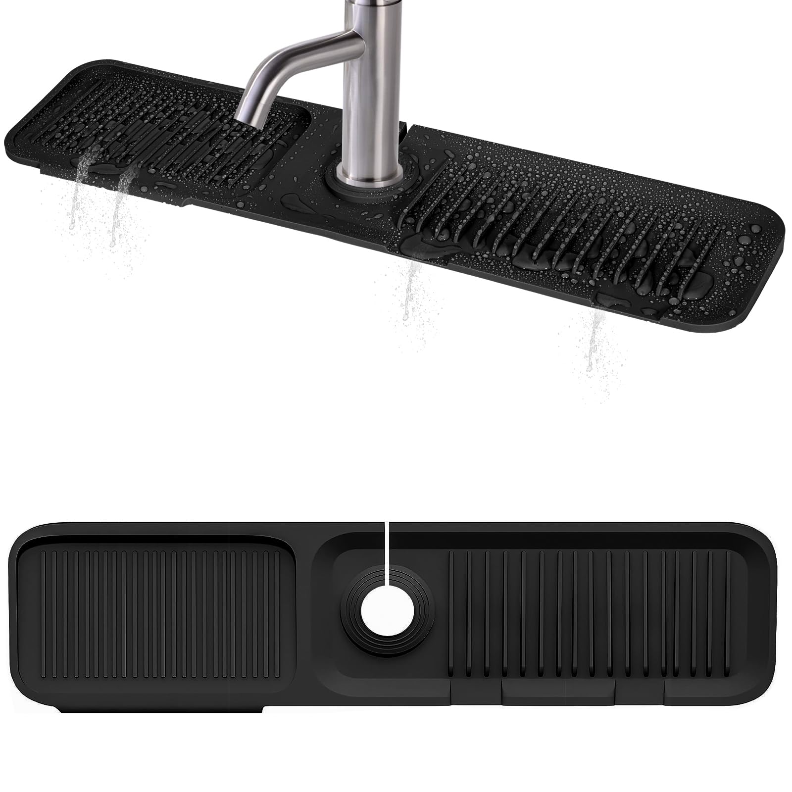 Joyhalo 24 Inches Kitchen Sink Splash Guard for Kitchen Sink Area, 5 Slope Sink Mats and Protectors, Kitchen Faucet Splash Guard, Faucet Drip Catcher Tray for Kitchen Sink Accessories, Black