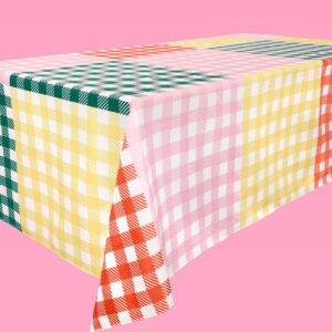 xo, Fetti Gingham Checkered Washable Tablecloth - 9ft. | Camp Bachelorette Party Supplies, Getting Lit + Getting Hitched, Glamping Birthday Party Decorations, Pastel Baby Shower, Cute Tableware