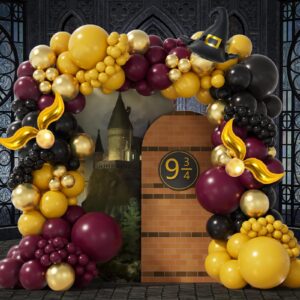 bacokey magical wizard school balloon garland arch kit with snitch burgundy black gold balloons for kids birthday party magic wizard theme baby shower