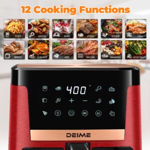 DEIME Air Fryer 7.5 QT 1700W Oilless Oven Healthy Cooker Air Fryers Large Capacity with 12 Presets, Visible Cooking Window, LCD Touch Screen, Customerizable Cooking, Non-Stick Basket (Red)