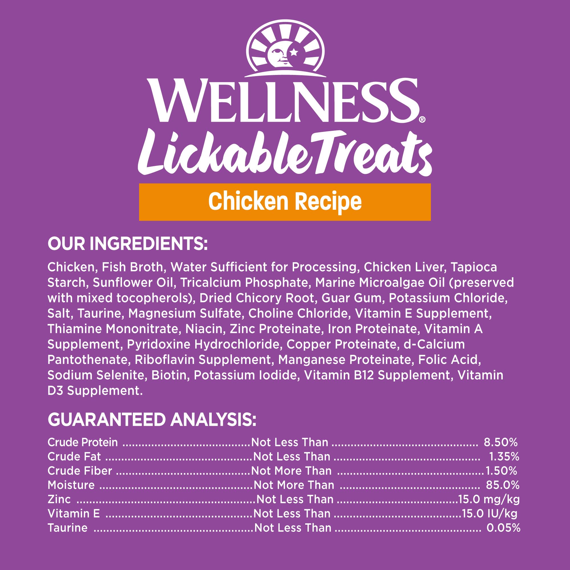 Wellness Lickable Treats Soft Puree Natural Grain Free Adult Cat Treats, Chicken Recipe, Contains 6-0.4 Ounce Squeezable Tubes