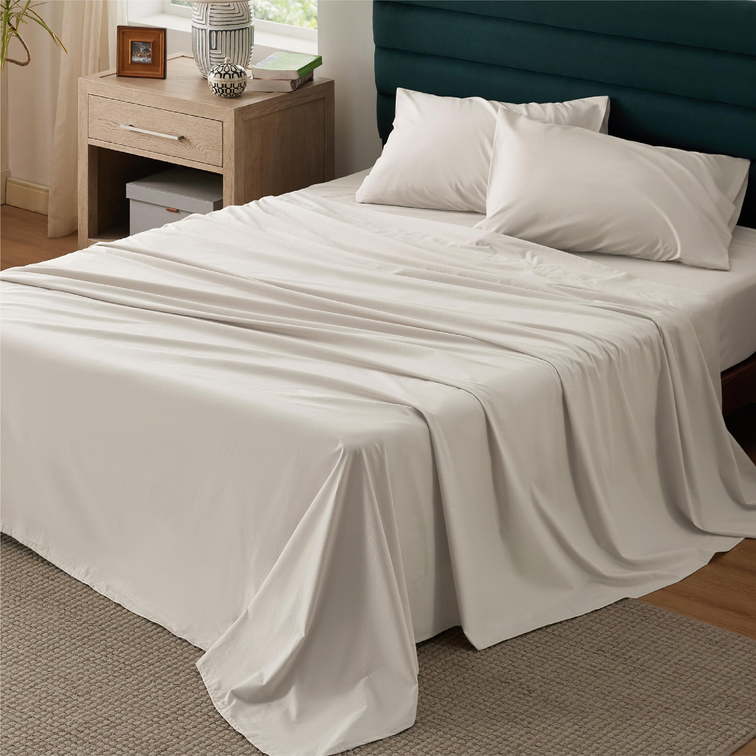 Bedsure Bundle of Linen Cotton Blend Duvet Cover Set and 100% Cotton Sheet Set, Queen Size