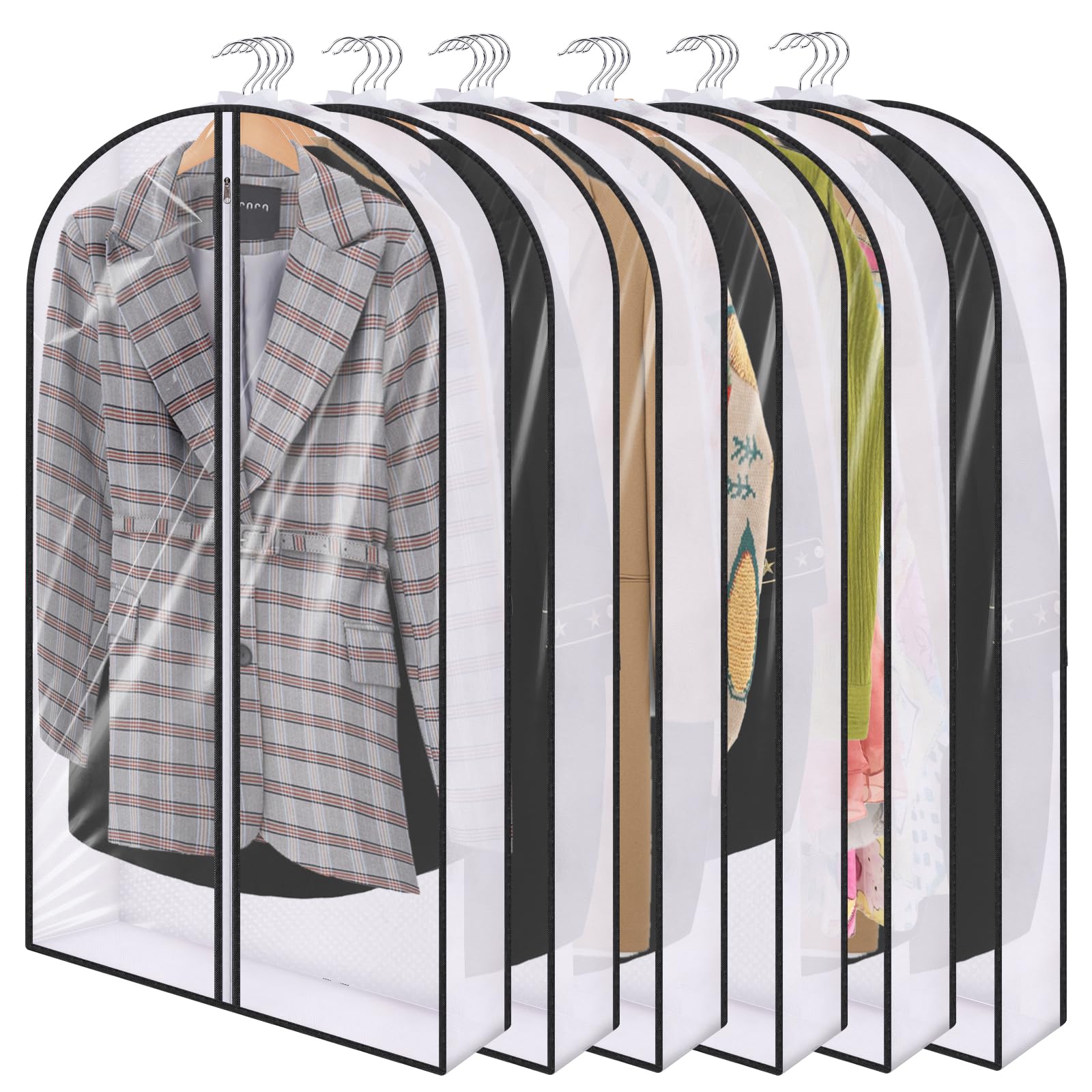 JOHOUSE Garment Bags for Hanging Clothes, 40inch Clear Dress Suit Coats Jackets Shirts Hanging Clothes Storage for Closet Storage and Travel，6PCS