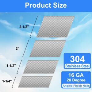 SimCos 16 Gauge Angled Finish Nails 304 Stainless Steel,(1-1/4", 1-1/2", 2", 2-1/2"), 20-Degree,Assorted Size Project Pack for Pneumatic, Electric Finish Nailer or Nail Gun (Assembly 1000)