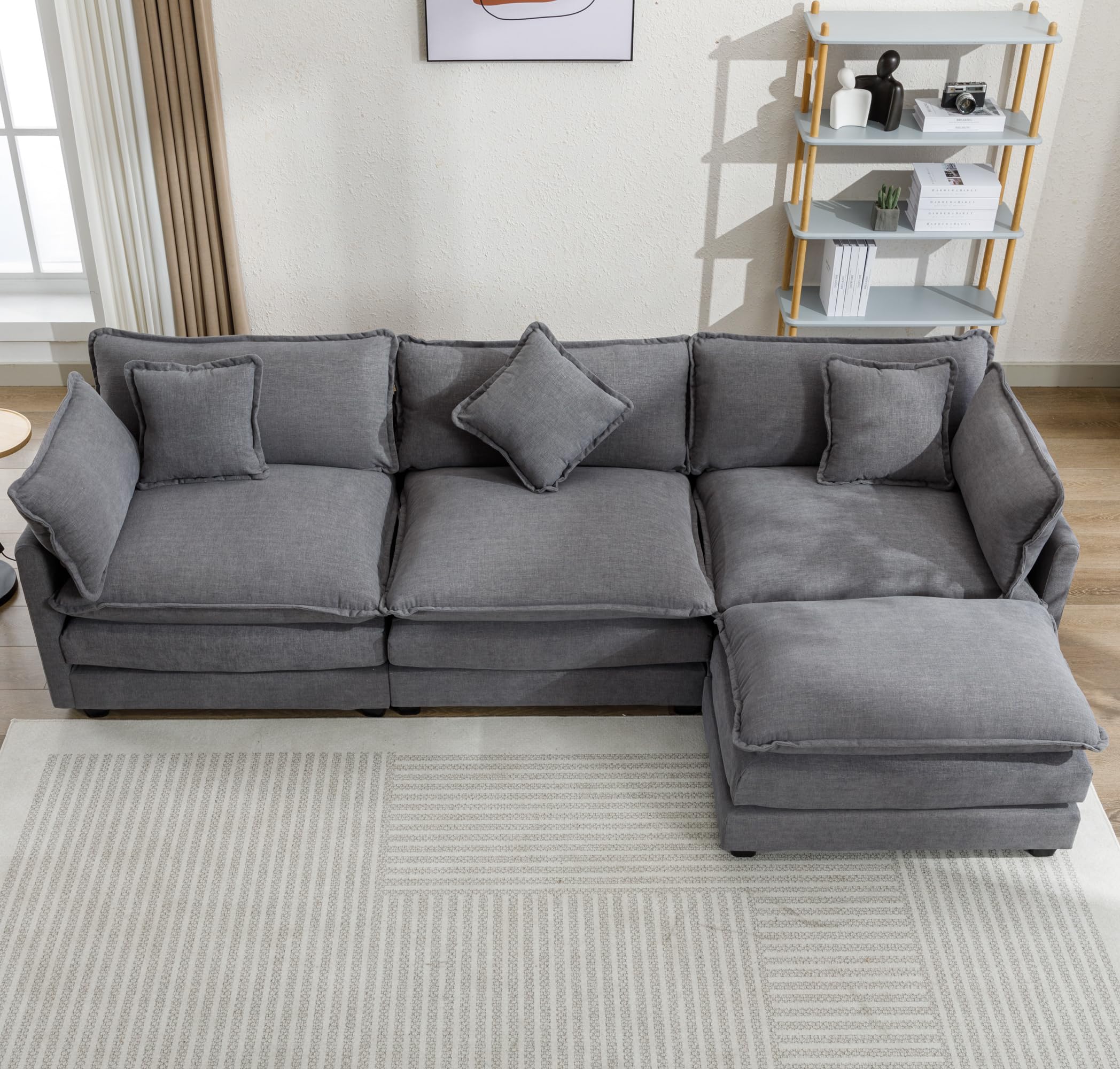 KEVINSPACE 111.4" Convertible Sectional Sofa Couch, L-Shaped Couch Modular Sofa with Reversible Chaise, Oversized Sofá Cloud Couches Modern Chenille Fabric Couches for Living Room, Apartment Gray