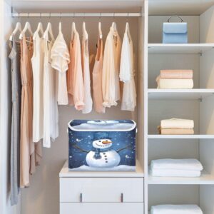 RunningBear Christmas Winter Snowman Blue Large Storage Bins with Lid Collapsible Storage Bin Storage Organizer Bin Fabric Foldable Storage Organizer Containes for Office Bedroom Clothes Toys