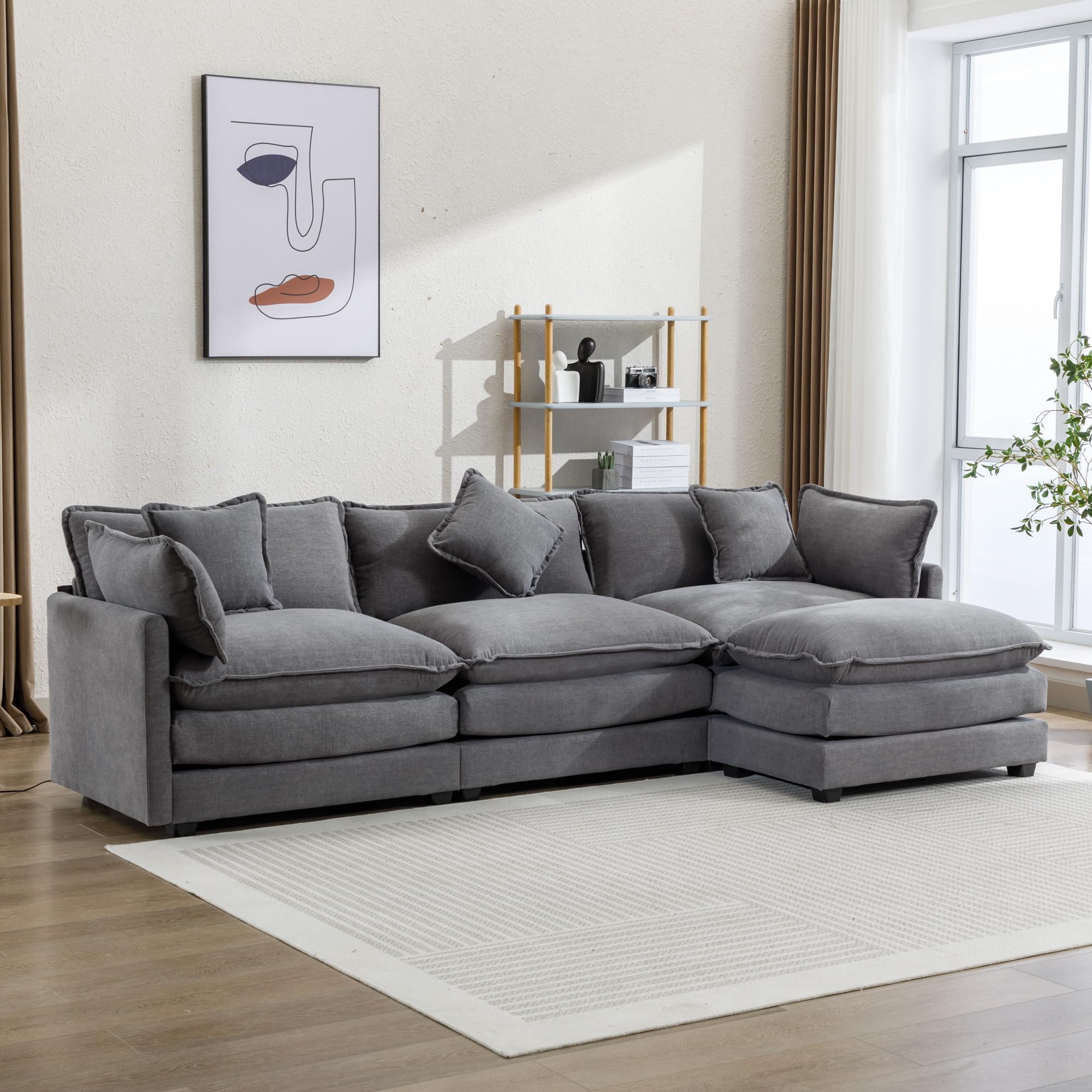 KEVINSPACE 111.4" Convertible Sectional Sofa Couch, L-Shaped Couch Modular Sofa with Reversible Chaise, Oversized Sofá Cloud Couches Modern Chenille Fabric Couches for Living Room, Apartment Gray