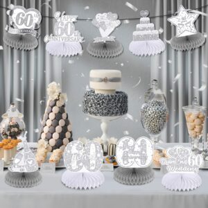 RUMIA 9Pcs 60th Wedding Anniversary Decorations 60th Diamond Wedding Anniversary Honeycomb Centerpiece Diamond Wedding Anniversary Table Toppers Centerpiece Decorations