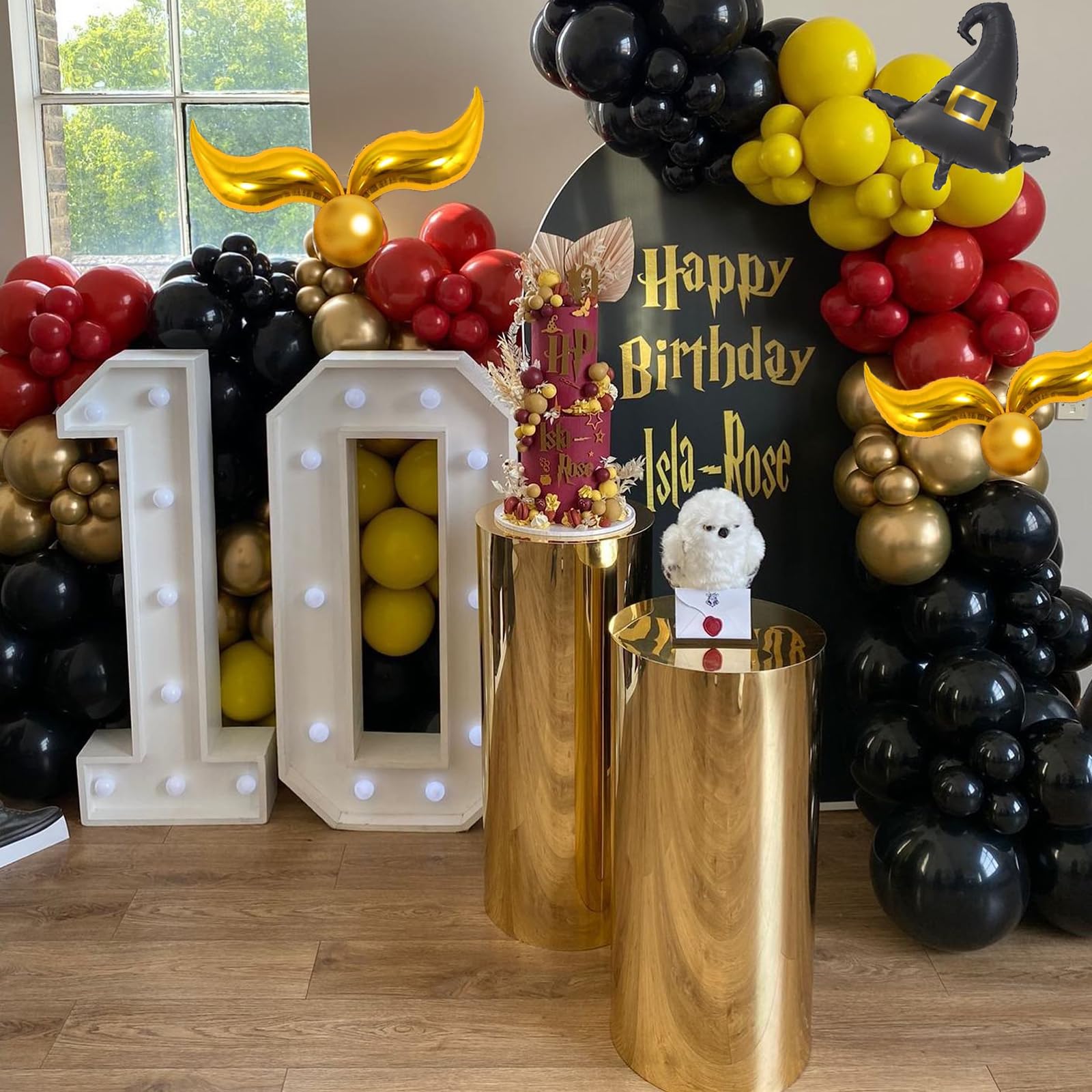 BACOKEY Magical Wizard School Balloon Garland Arch Kit with Snitch Burgundy Black Gold Balloons for Kids Birthday Party Magic Wizard Theme Baby Shower