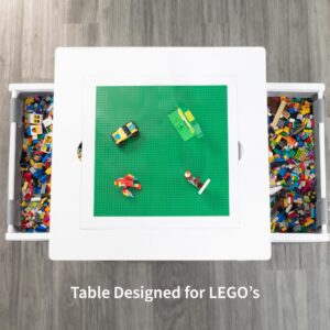 Life Finds 2-in-1 Kids’ Construction Play Table Designed for Lego Building Bricks, Reversible Table Top, Creative Play, Interlocking Building Block Surface, Storage Drawers, White, LF-LTB01