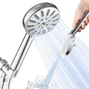 waterlace high pressure shower head with handheld, 8-mode shower heads, anti-clog nozzles, built-in power wash to clear tub, tile & pets, with extra long stainless steel hose and adjustable bracket