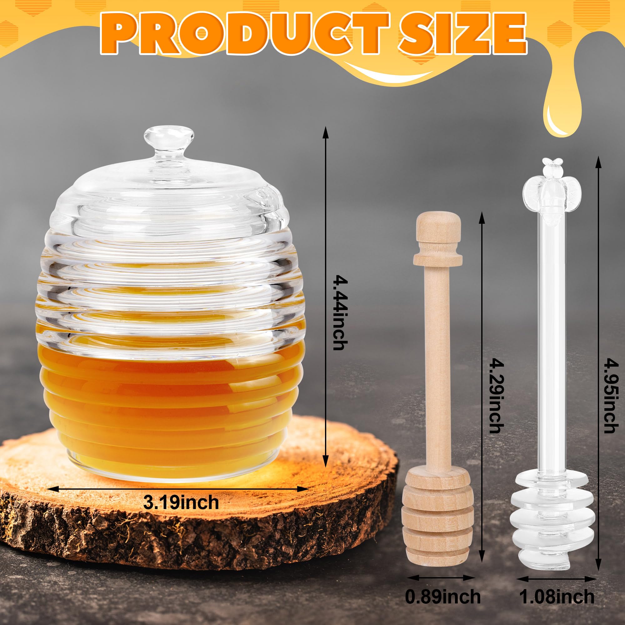 Loscarol Honey Jar with Dipper and Lid Glass Dispenser Honey Pot, 8 oz Honey Jar and 2 Honey Dippers Stick Set, for Home Kitchen Storing Honey and Syrup - Honey Containers