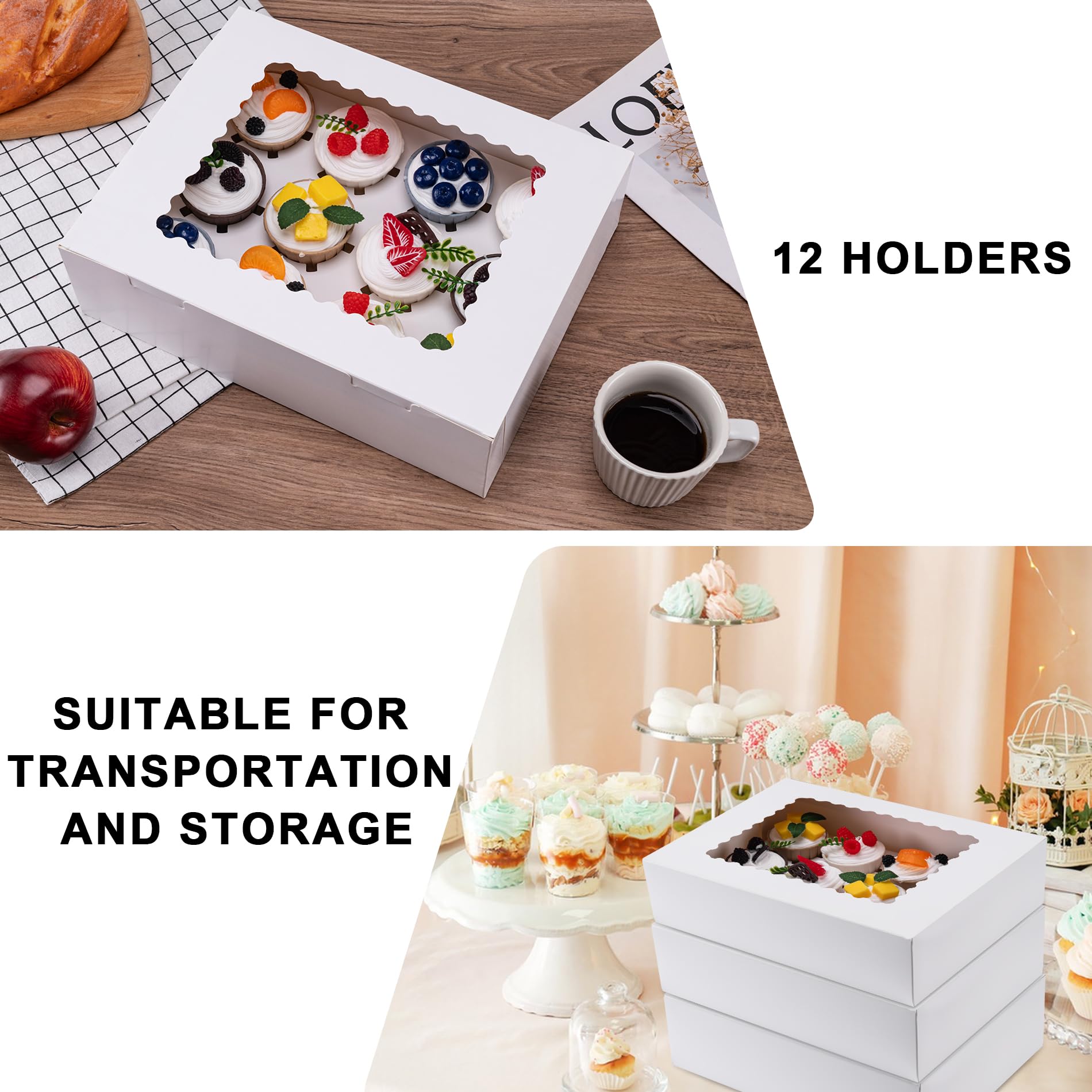 Hoewina 6PCS Cupcake Boxes - Hold 12 Count Cupcake Containers with Window, Food Grade Cupcake Holder Easy Transport and Presentation - Ideal for Cupcakes, Desserts, and More