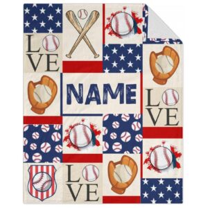 custom baseball blanket gifts with name - 30x40 inches sports throw blanket for baseball lover, kids, adults, teens, girls & boys - colorful soft fuzzy blankets for couch, sofa & bed