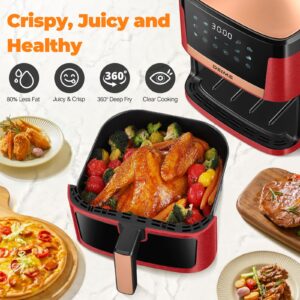 DEIME Air Fryer 7.5 QT 1700W Oilless Oven Healthy Cooker Air Fryers Large Capacity with 12 Presets, Visible Cooking Window, LCD Touch Screen, Customerizable Cooking, Non-Stick Basket (Red)