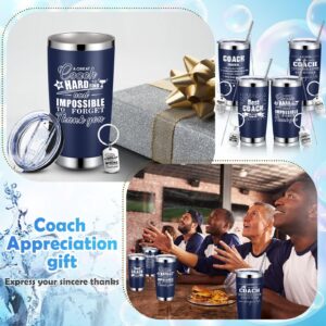 FoldTier 4 Sets Coach Gifts Best Coach Ever Stainless Steel Tumbler Coffee Mug with Keychain 20 oz Coaches Appreciation Gift Travel Tumbler for Soccer Volleyball Coach (Navy Blue,Artistic Pattern)