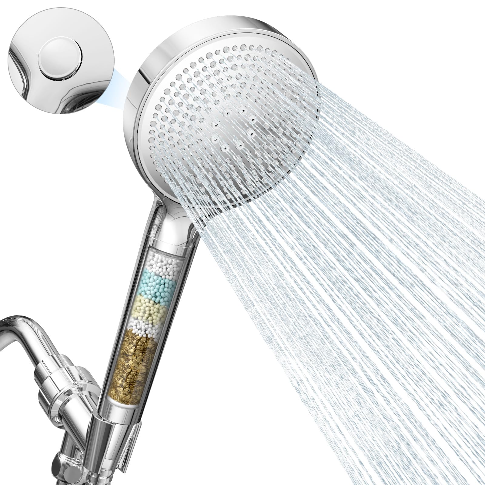 WATERLACE Filtered Shower Head with Handheld, 3 Modes High Pressure Showerhead with 4.7'' SS Panel and Anti-clog Liquid Silicone Nozzles, Shower Filter for Hard Water, Remove Chlorine and Contaminant