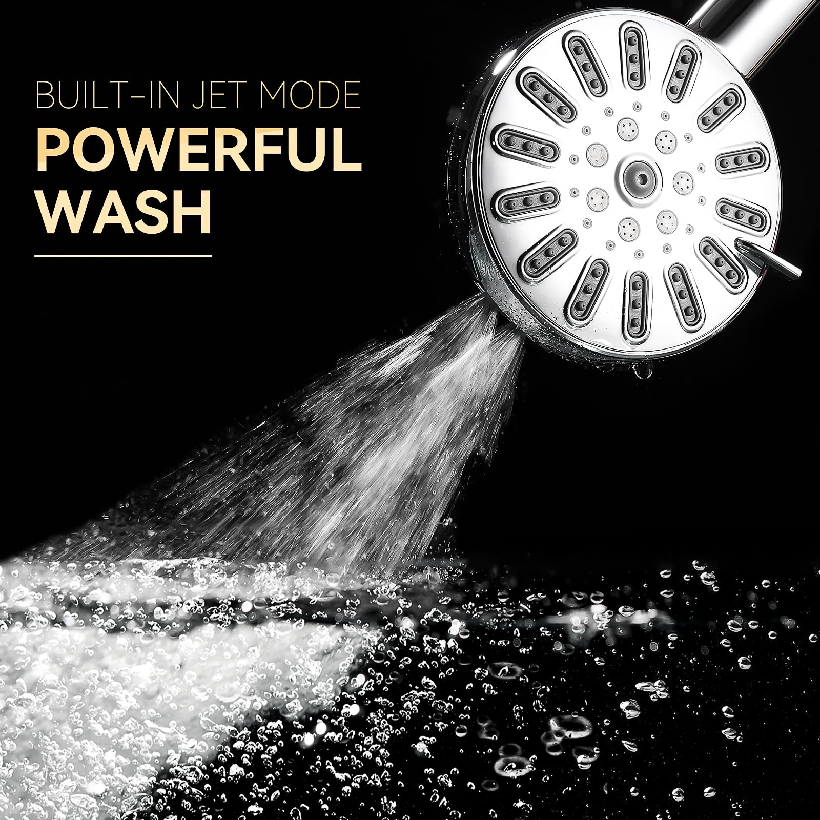 WATERLACE High Pressure Shower Head with Handheld, 8-mode Shower Heads, Anti-clog Nozzles, Built-in Power Wash to Clear Tub, Tile & Pets, with Extra Long Stainless Steel Hose and Adjustable Bracket