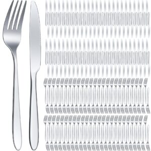 nuenen 150 pcs stainless steel set include 75 dinner forks and 75 knives, metal steak knives forks flatware tableware cutlery set for home restaurant hotel, mirror polished, dishwasher safe (silver)