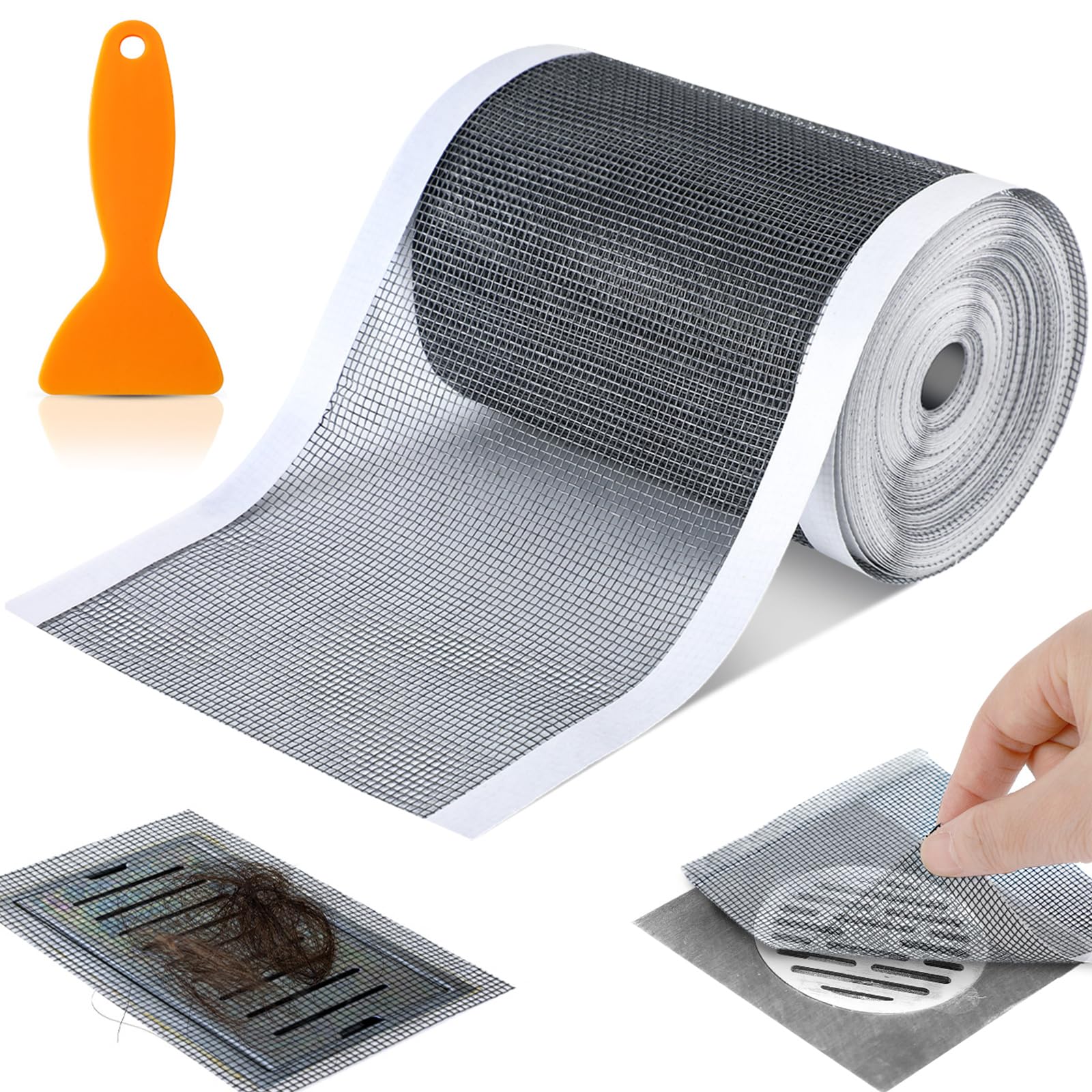 Leriton 4 Inch x 33 ft Disposable Shower Drain Hair Catcher Cutable Mesh Shower Drain Cover Stickers for Linear DIY Floor Drain Shower Drain Screen with Removal Tool for Bathroom Kitchen(1 Pack)