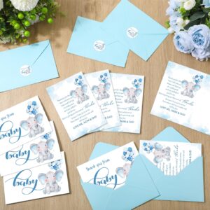 Zhanmai 50 Sets Baby Shower Thank You Cards Elephant Themed 50 Baby Shower Thank You Notes with 50 Envelopes and Stickers Baby Shower Card Baby Gift Boy Card for Baby Shower Gender Reveal Party (Blue)