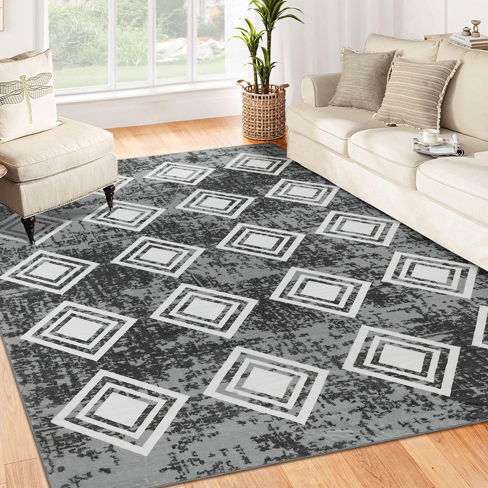 RUGSREAL Washable Area Rug 9x12 Large Moroccan Rug Geometric Modern Area Rug, Stain-Resistant Non Shedding Rug Living Room Bedroom Soft Accent Rug Farmhouse Office Home Decor,9x12