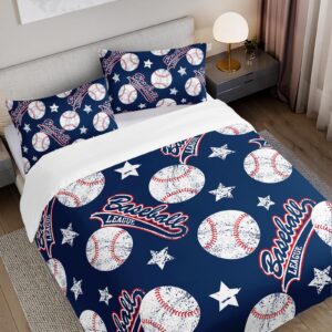 QOOMO Baseball Duvet Cover Set King Size,Sports 3 Piece Bedding Set,0 Comforter Cover with Pillowcases,Ultra Soft,100% Polyester,No Comforter,No Sheets