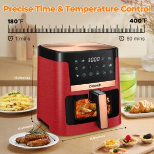 DEIME Air Fryer 7.5 QT 1700W Oilless Oven Healthy Cooker Air Fryers Large Capacity with 12 Presets, Visible Cooking Window, LCD Touch Screen, Customerizable Cooking, Non-Stick Basket (Red)