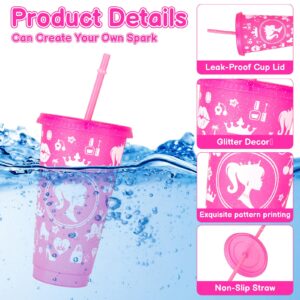 XLSXEXCL 12 Pcs Plastic Cups with Lids and Straws Glitter Tumbler 24 oz Travel Mug Cup Plastic Drinking Cups for Juices Parties Birthdays Party Bachelor Party (Hot Pink)