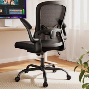 marsail office chair ergonomic-desk chair: mesh back home office chair with adjustable lumbar support, computer desk chair with flip-up armrests swivel home office task chair(bright black)