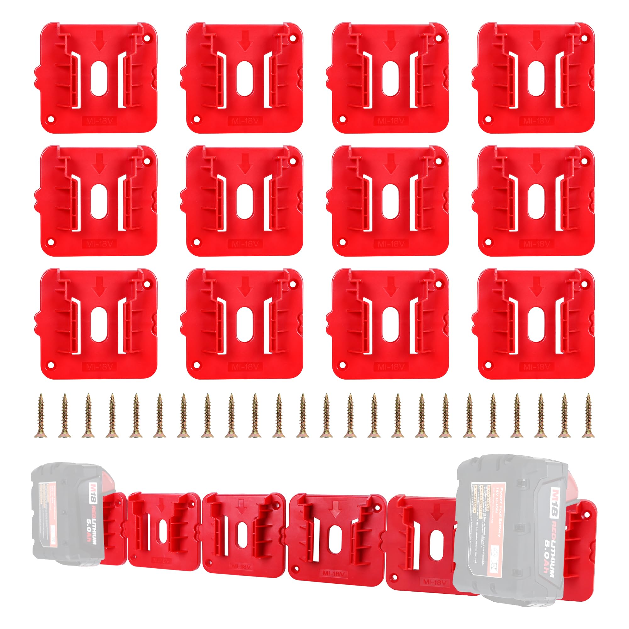 GIPFTYAG 12 Pack Battery Holder for Milwaukee M18 18V Battery Mounts Dock Holder Fit for M18 48-11-1815 48-11-1828 48-11-1850 48-11-1860 (w/24 Screws, No Battery)