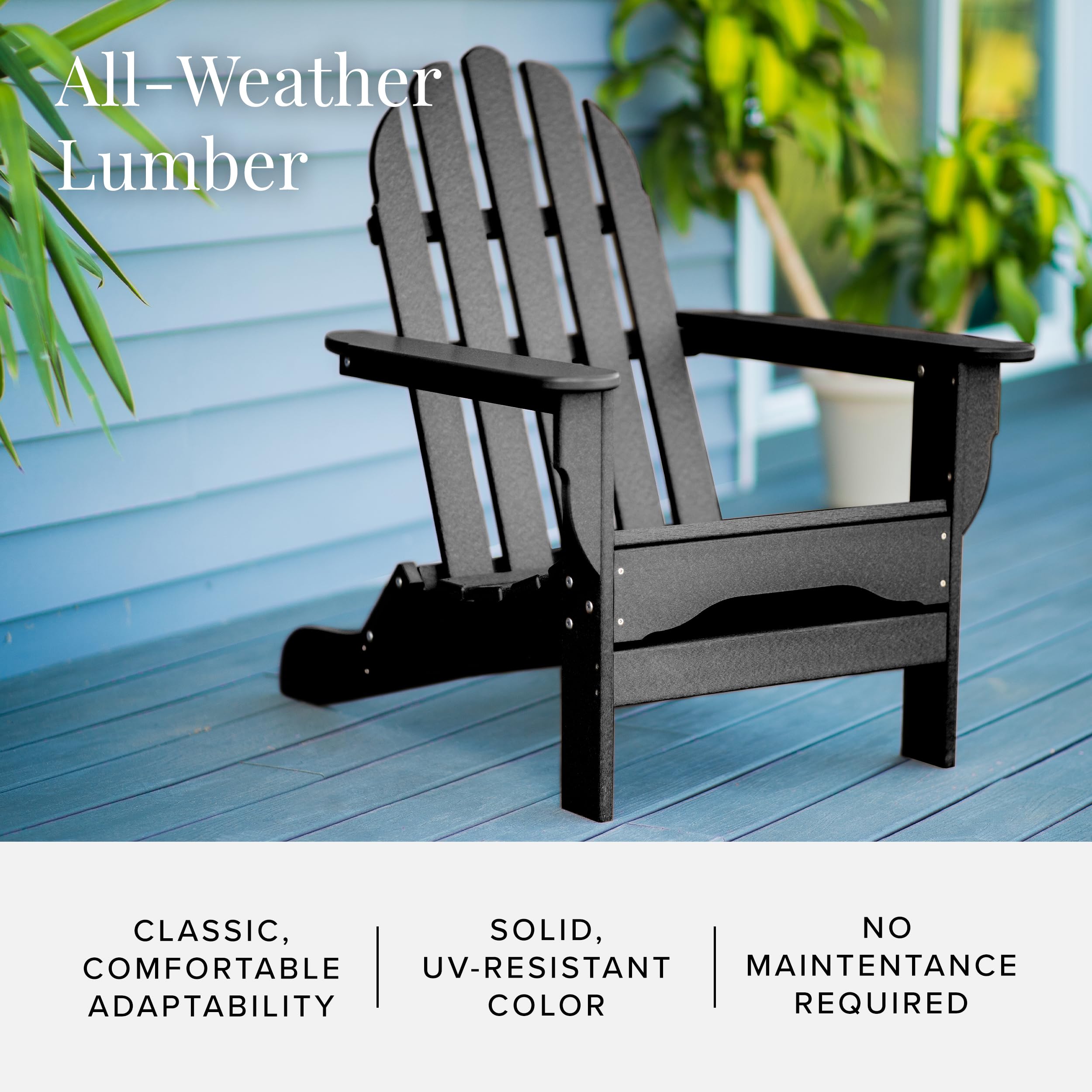 DuroGreen Adirondack Chairs Made with All-Weather Tangentwood, Set of 2, Oversized, High End Classic Patio Furniture for Porch, Lawn, Deck, or Fire Pit, No Maintenance, USA Made, Black