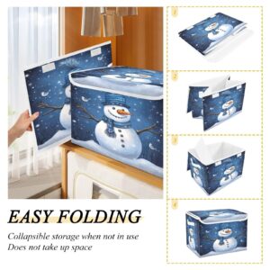 RunningBear Christmas Winter Snowman Blue Large Storage Bins with Lid Collapsible Storage Bin Storage Organizer Bin Fabric Foldable Storage Organizer Containes for Office Bedroom Clothes Toys