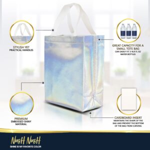 Nush Nush Set of 30 Iridescent Gift Bags in Bulk - Holographic Reusable Gift Bags Medium Size - Goodie Bags, Birthday Gift Bags With Handles, Party Favor Bags, Goody Bags, Return Gift Bags - 8Wx4Dx10H