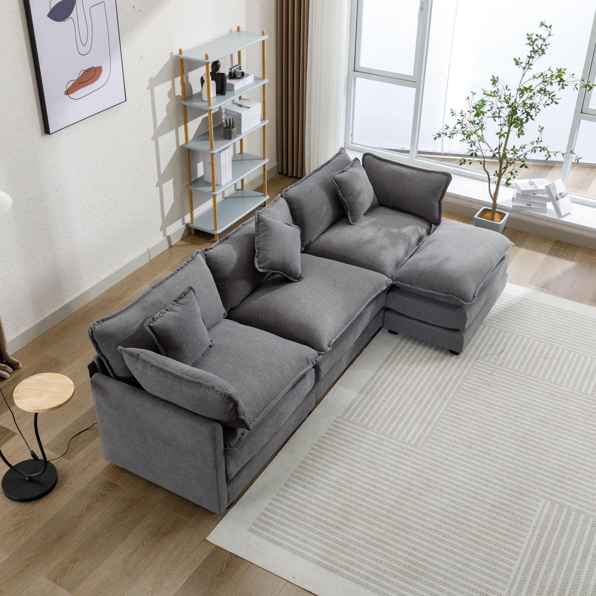 KEVINSPACE 111.4" Convertible Sectional Sofa Couch, L-Shaped Couch Modular Sofa with Reversible Chaise, Oversized Sofá Cloud Couches Modern Chenille Fabric Couches for Living Room, Apartment Gray