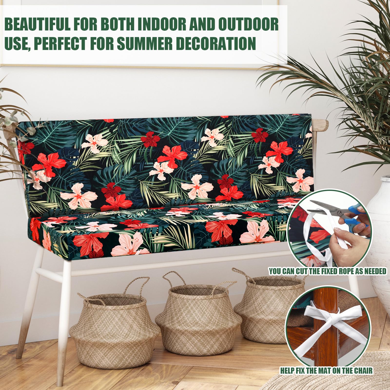 SmoothNovelty Hawaiian Outdoor Patio Bench Cushion Cover, No Insert, Palms Cushion Cover Replacement with Zipper Waterproof Loveseat Cushion Covers for Swing Sofa Chair Furniture(42 x 18 x 3 Inch)